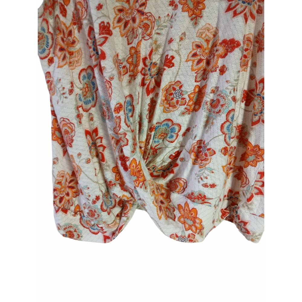 J Jill Love Linen Floral Knit Tank Top M White Orange Pink Twist Banded Hem - Picture 2 of 14
